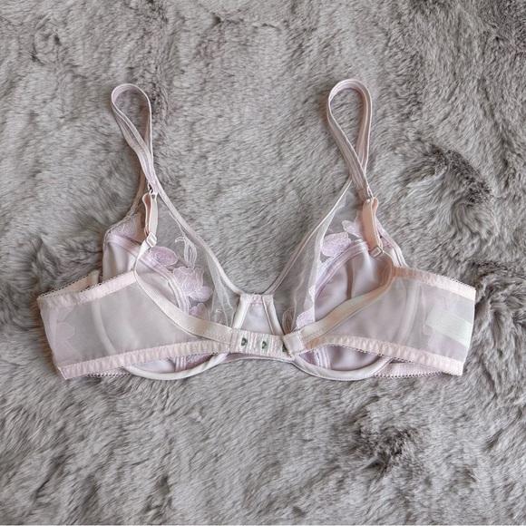 Vintage Wacoal Coquette Pink Wired Mesh & Satin Floral Bralette - Picture 3 of 7